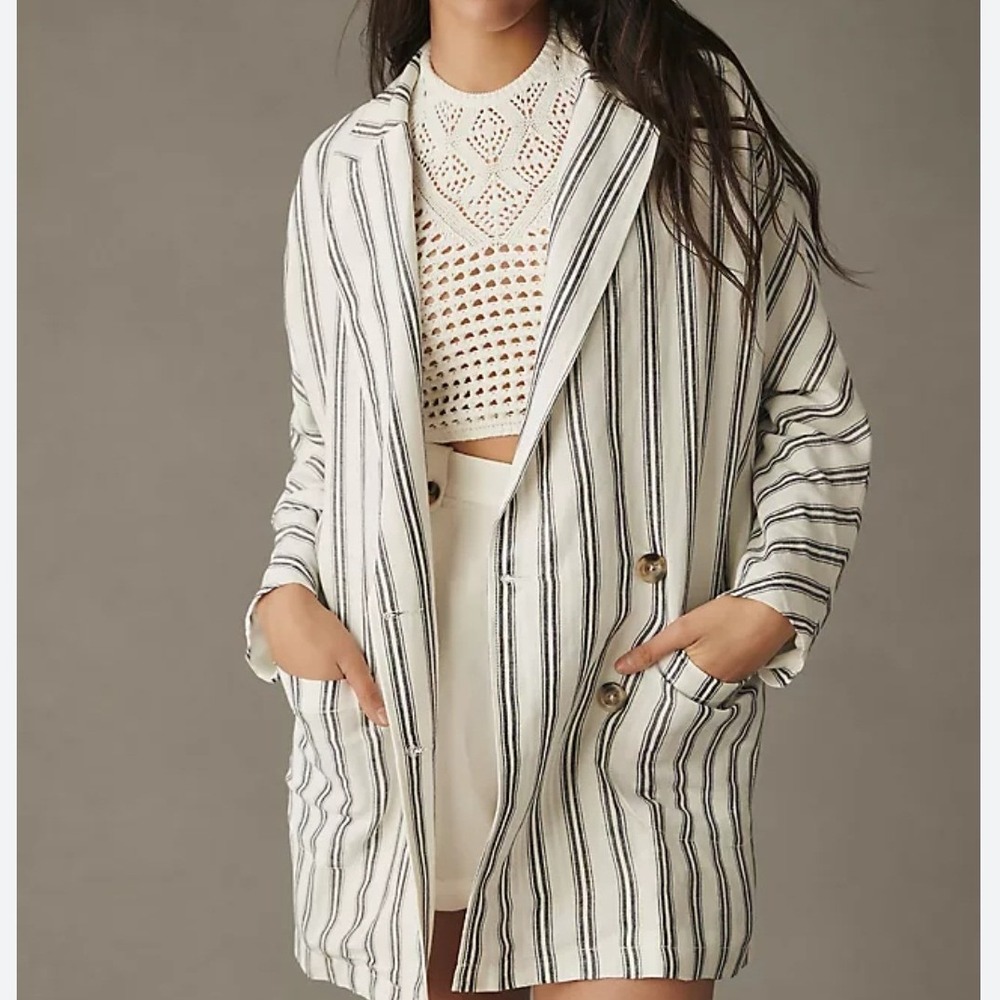 Anthropologie Cream and Black Striped Blazer